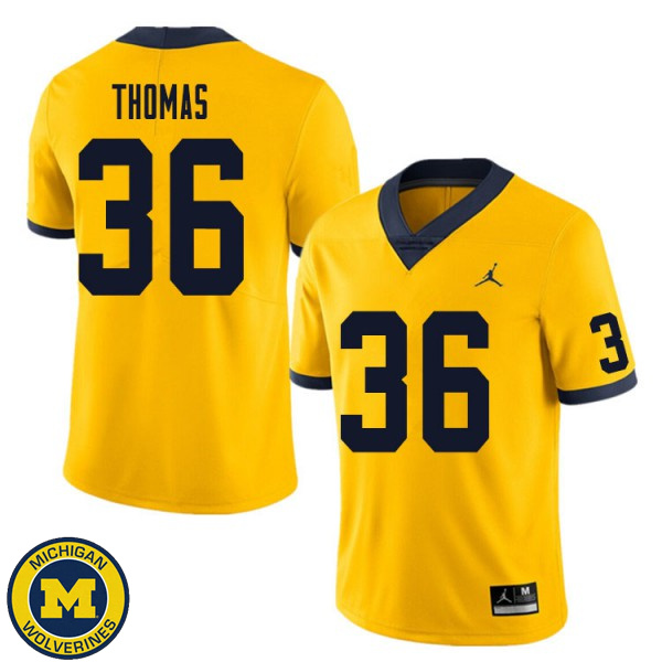 Men Michigan Wolverines #36 Charles Thomas Yellow Player Jersey